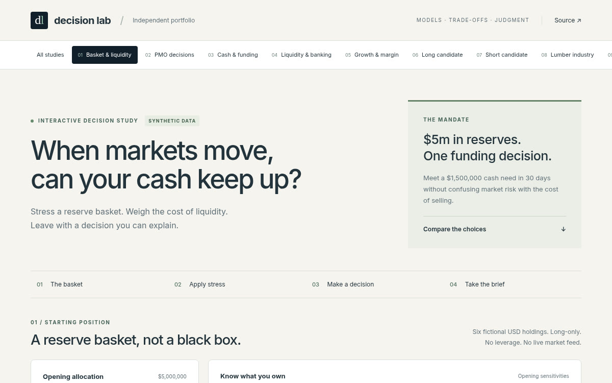 Decision Lab: Basket & liquidity study — stress a reserve basket and leave with a decision you can explain